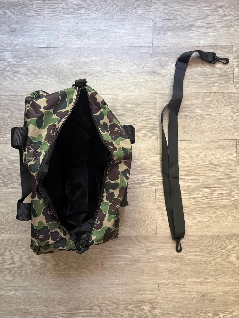 Bape Camo Duffel Bag in Green and Brown with Black Straps